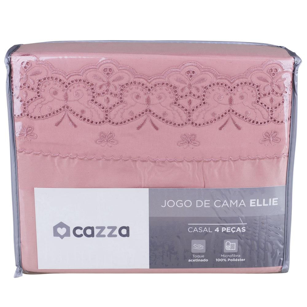 Jogo de Cama Casal 4 Peças Microfibra Bordado Inglês Cazza Ellie Rosa