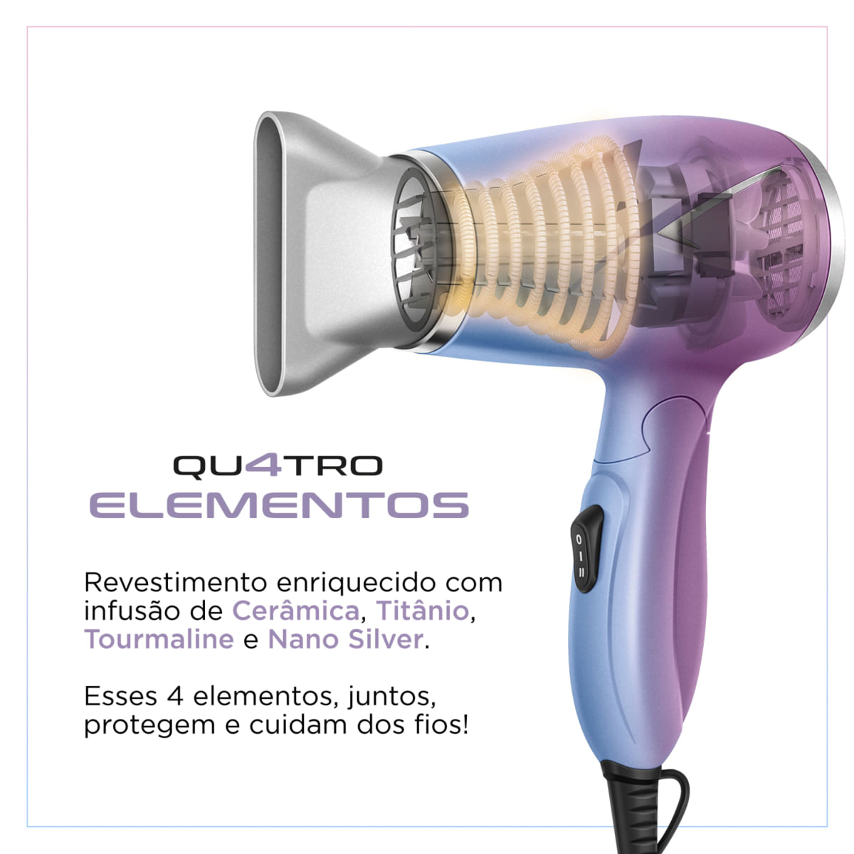 Secador de Cabelo Travel Qu4tro Elementos By Juliette Mondial SCT-JU-03 BIV