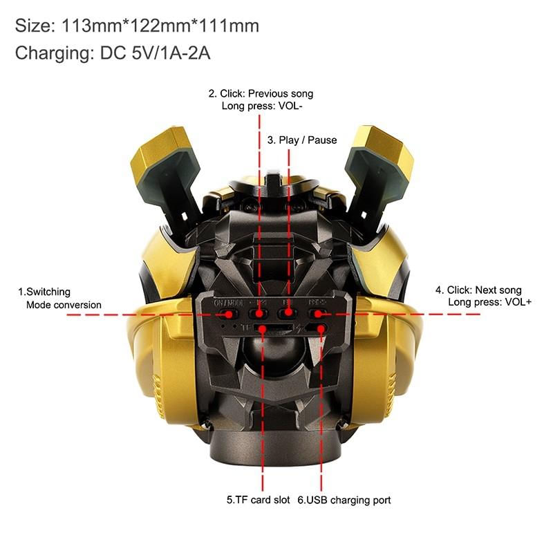Caixa de Som Bluetooth Mini Sem Fio Figura de Filme Transformers amarelo