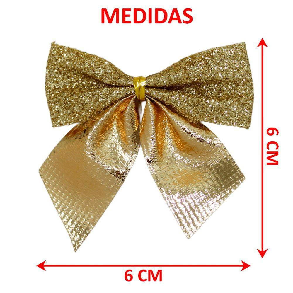 Kit 80 Enfeite árvore Natal Lacinho Laço Gliter Dourado 6cm