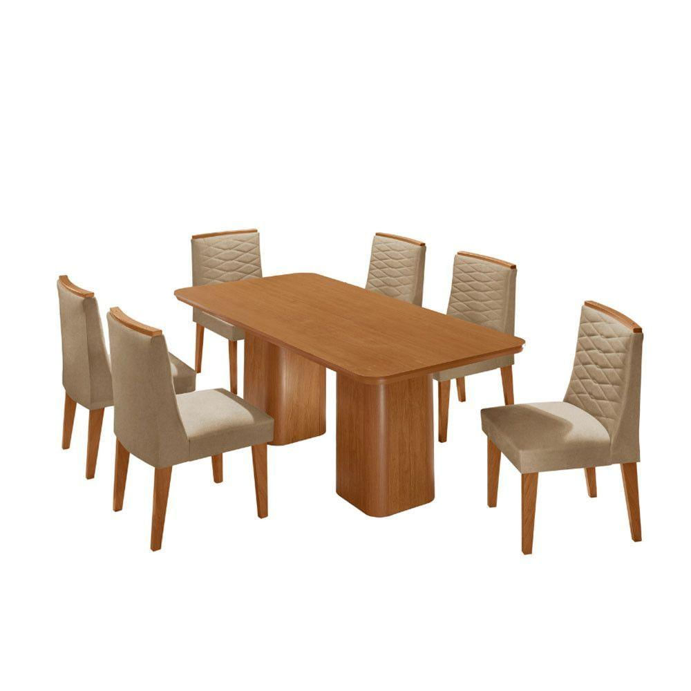 Mesa De Jantar Eloise 180cm Tampo MDF Com 6 Cadeira Moderna Turim Naturale