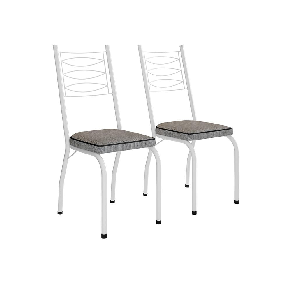 Conjunto de Mesa Retangular com Tampo de MDP Amadeirado e 6 Cadeiras Adriana I Revestimento Sintético Grafite e Branco