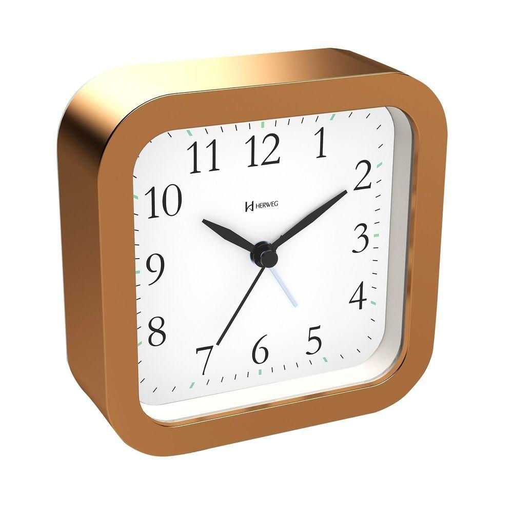 Relógio Despertador Herweg Quartz Sem Tic Tac Dourado Fosco