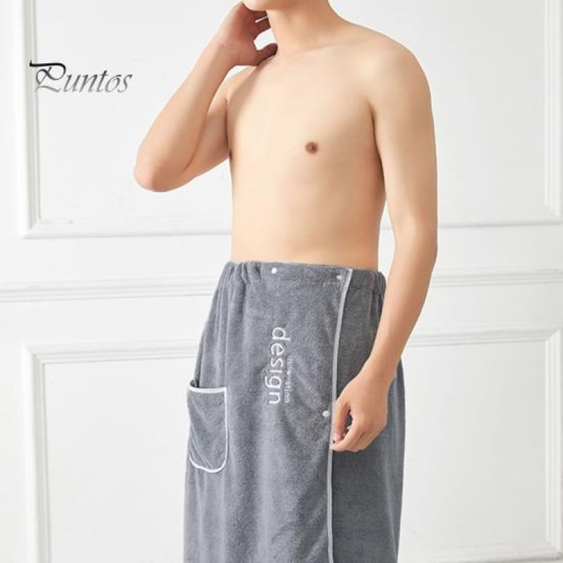 Toalha de Banho Masculina Absorvente e Rápida Secagem com Fivela e Bolso cinza