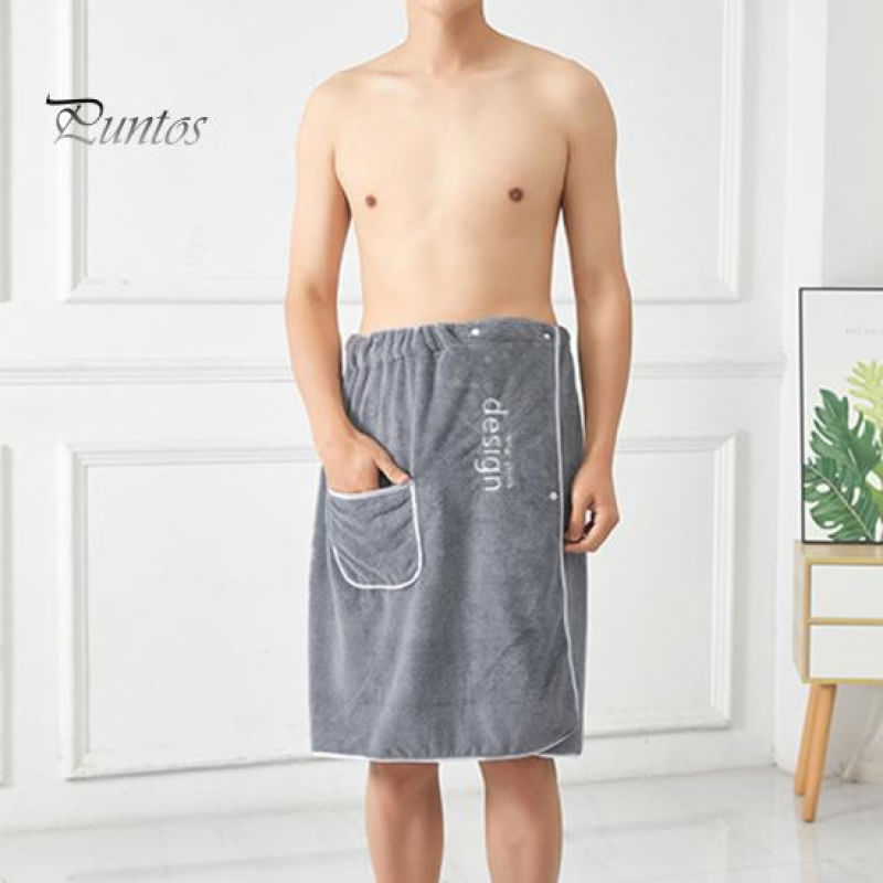 Toalha de Banho Masculina Absorvente e Rápida Secagem com Fivela e Bolso cinza