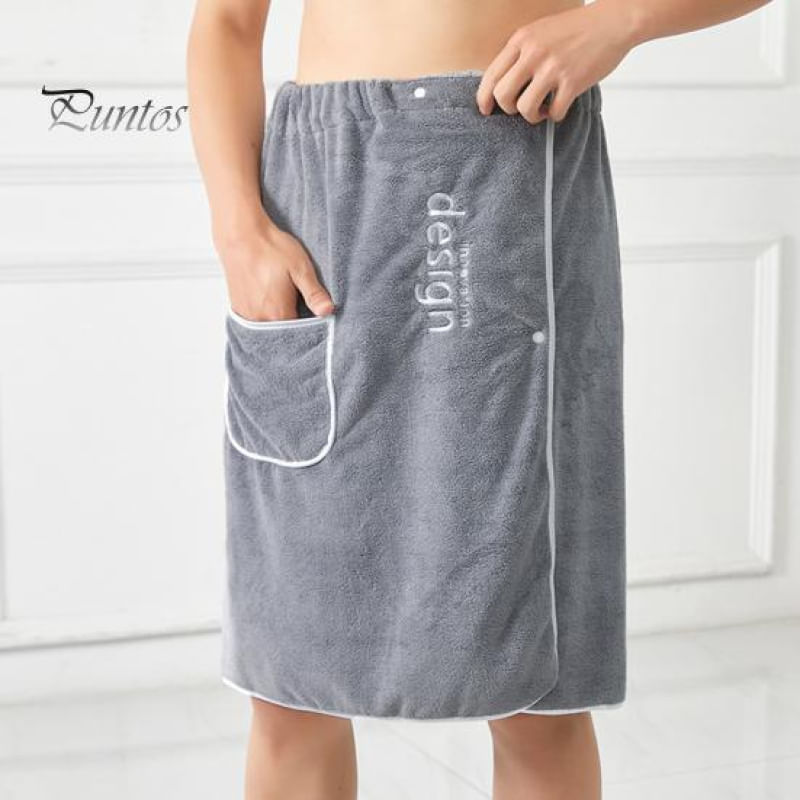 Toalha de Banho Masculina Absorvente e Rápida Secagem com Fivela e Bolso cinza