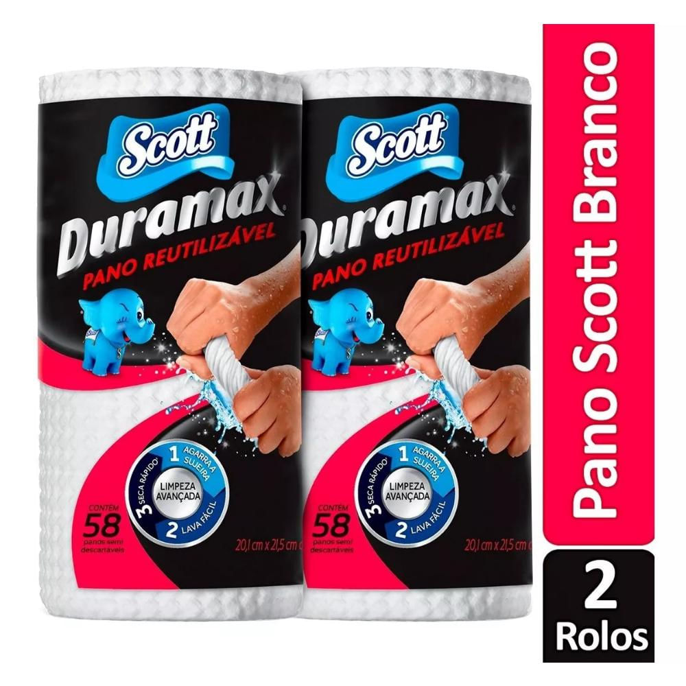 2 Rolos de Toalha Pano Reutilizável Scott Duramax 58 pç cada