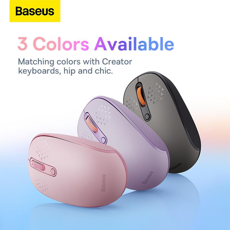 Mouse Sem Fio Bluetooth Baseus 1600DPI Silencioso com Receptor USB Nano rosa