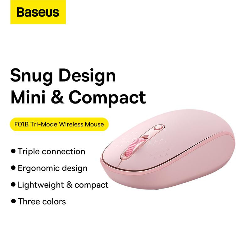 Mouse Sem Fio Bluetooth Baseus 1600DPI Silencioso com Receptor USB Nano rosa