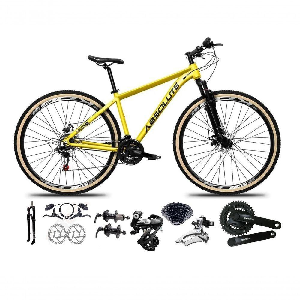 Bicicleta Aro 29 Absolute Nero 5 Shimano Altus 24v Freios Hidráulicos Garfo Com Trava Pneu Com Faixa Amarelo Tam 19