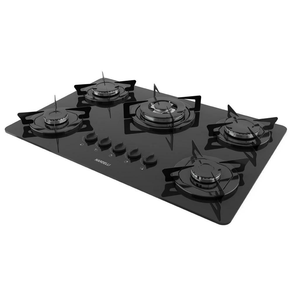 Cooktop De Mesa Embutir à Gás 5 Bocas Tc Vidro Preto Biv