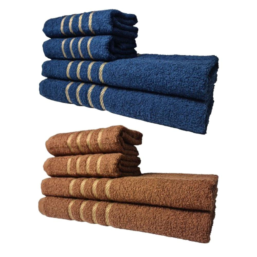 Kit 8 Toalhas Grandes Dubai 4 Banhos 4 Rostos Azul+Marrom
