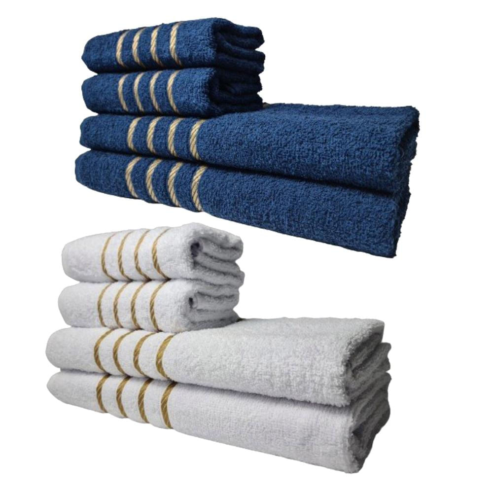 Kit 8 Toalhas Grandes Dubai 4 Banhos 4 Rostos Azul+Branco