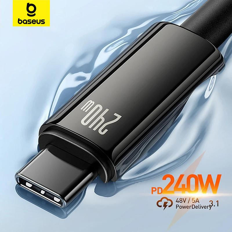 Cabo USB Tipo C Baseus PD3.1 240W Carregador Rápido para iPhone 16 15 Samsung S23