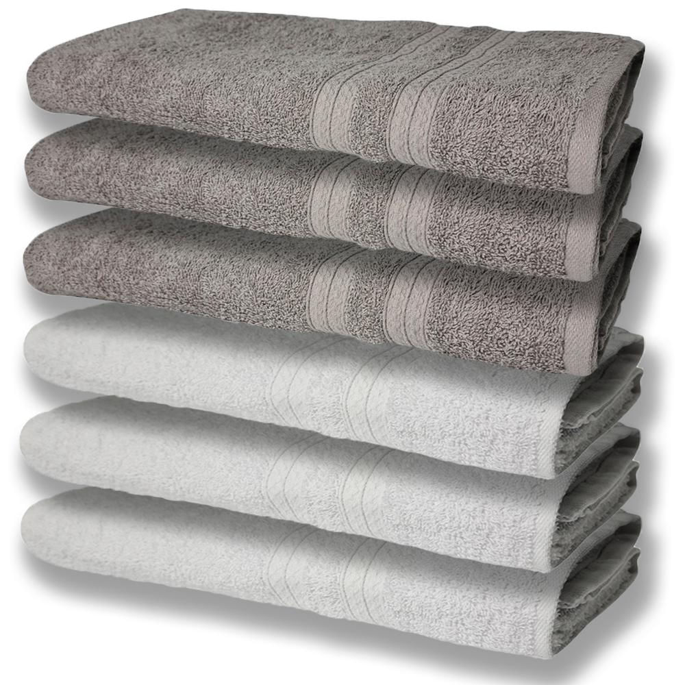6 Toalhas Grande Super Felpudas e Grossa Algodão 80x150 Branco+Cinza