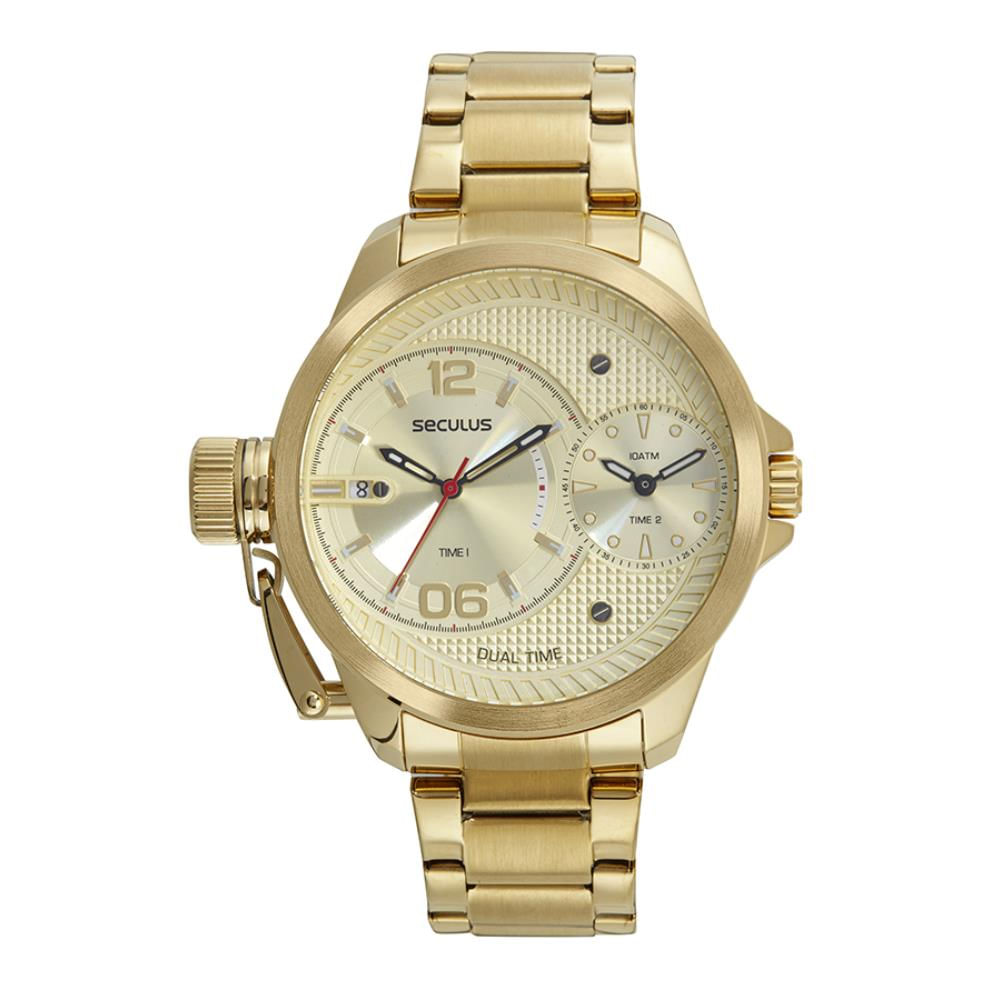 Relógio Seculus Masculino Ref: 77220gpsvda1 Dual Time Dourado