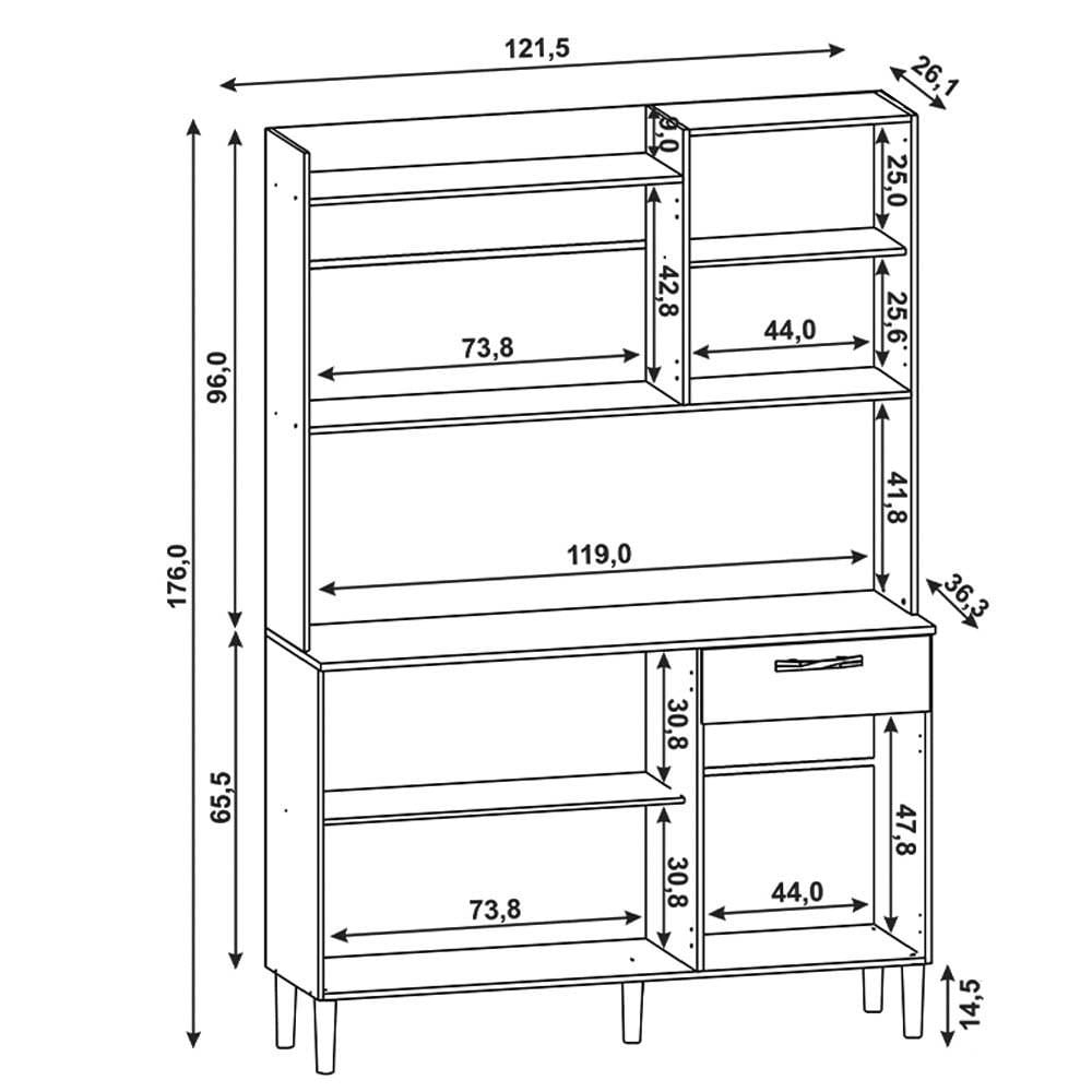 Armário de Cozinha Compacta 121cm Pádua K02 Freijó/Gris - Mpozenato