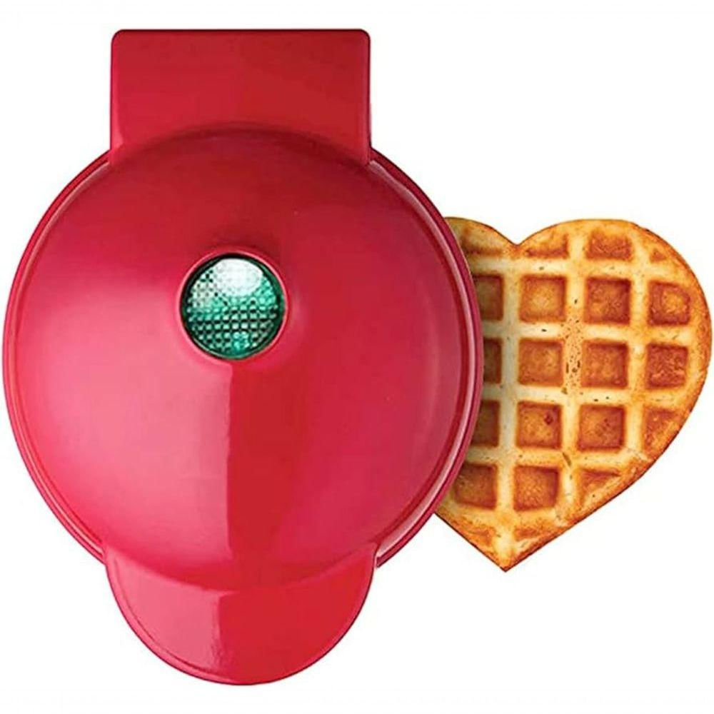 Mini Máquina De Fazer Waffle Grill Panqueca Elétrica Prática Cor Vermelha