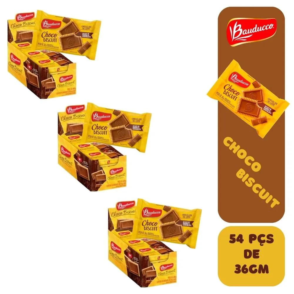 3 Caixas de Biscoito Choco Biscuit Chocolate Ao Leite Bauducco Display 18x36g