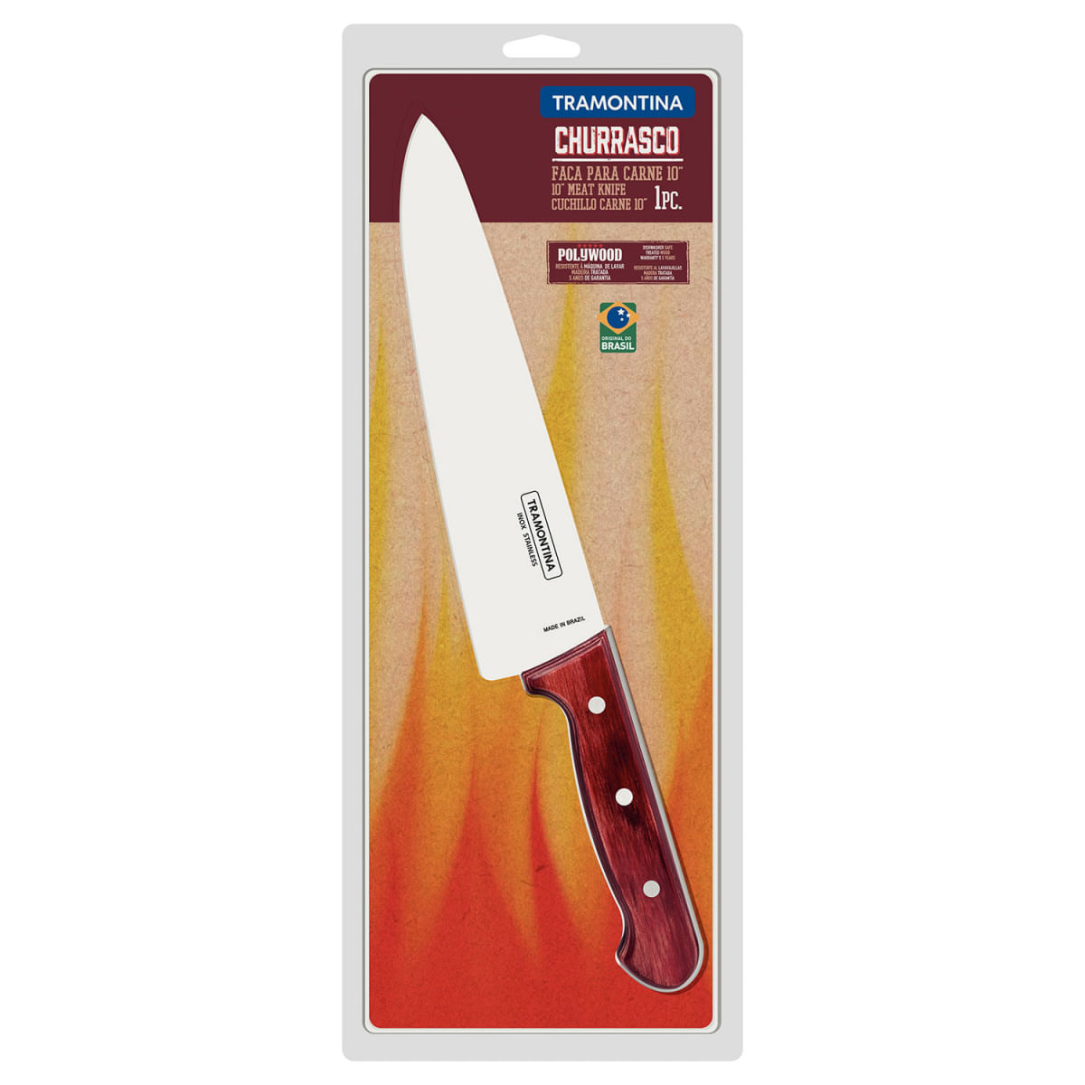 Faca para Churrasco em Aço Inox e Cabo Vermelho Polywood 10" - Tramontina