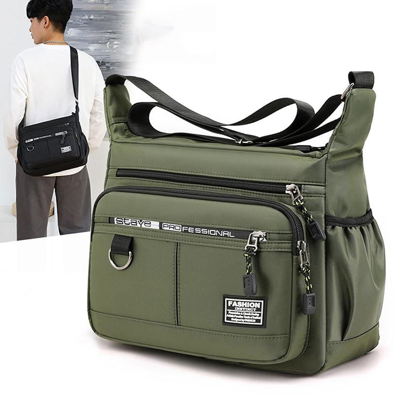 Nova Bolsa Crossbody Masculina de Nylon para Viagem Casual Grande Cinza