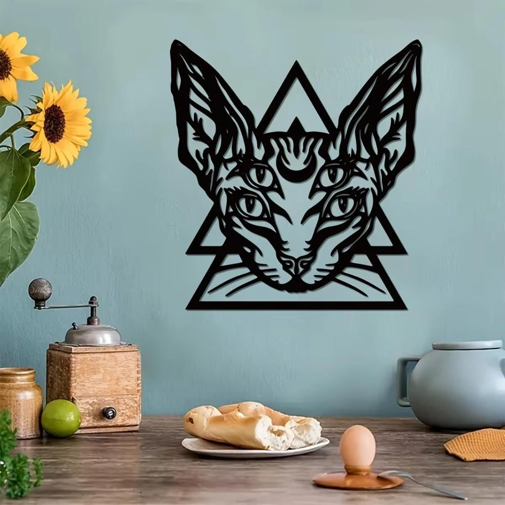 Arte de Parede em Metal de Gato Sphynx - Decoração Gótica para Ambientes