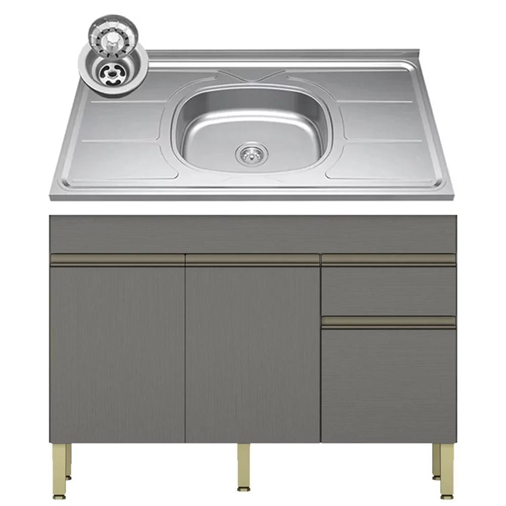 Balcão Gabinete 3 Portas com Pia 150cm Lina K02 Gris - Mpozenato