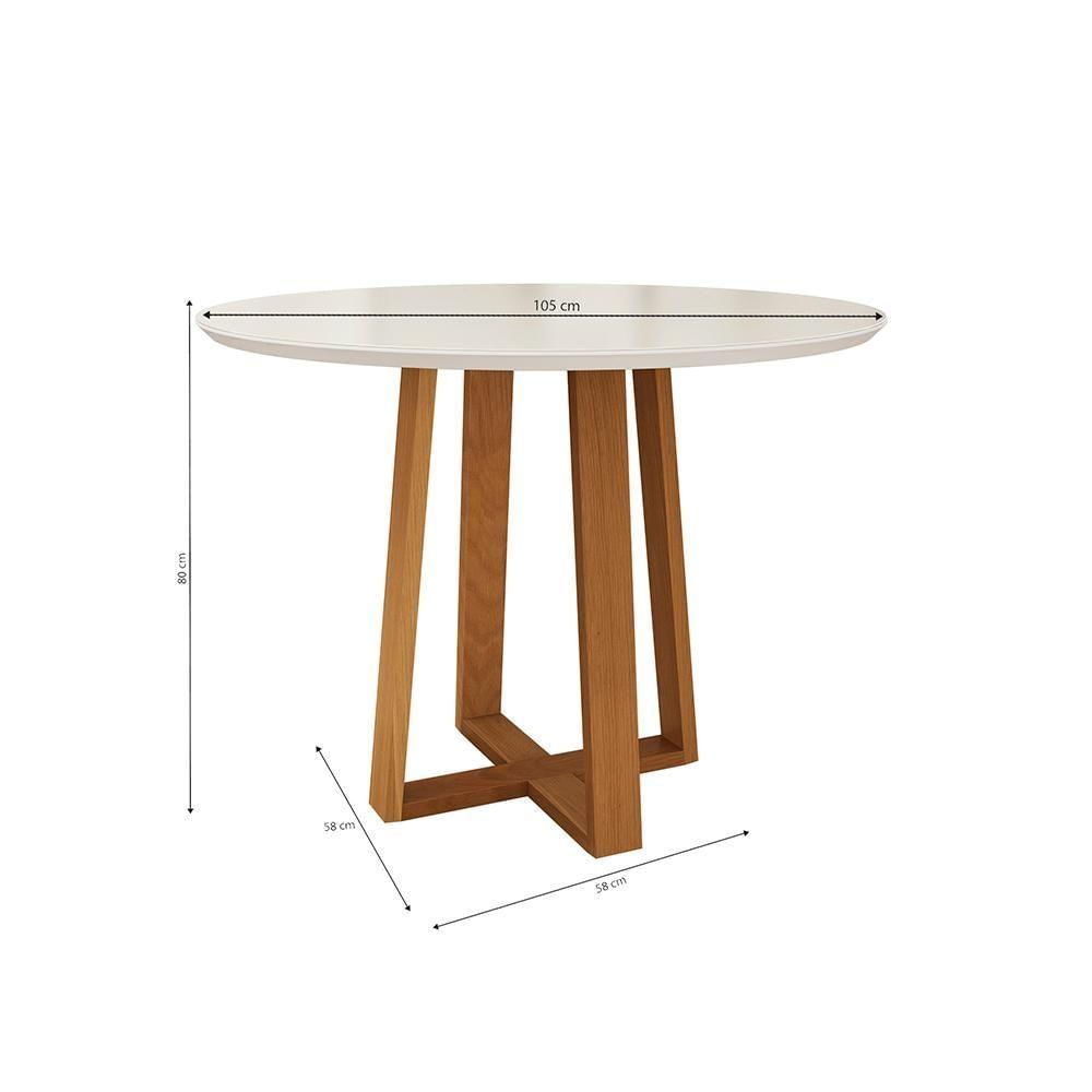 Mesa De Jantar Kappesberg Em Madeira Maciça Com Tampo De Vidro Off White 105cm