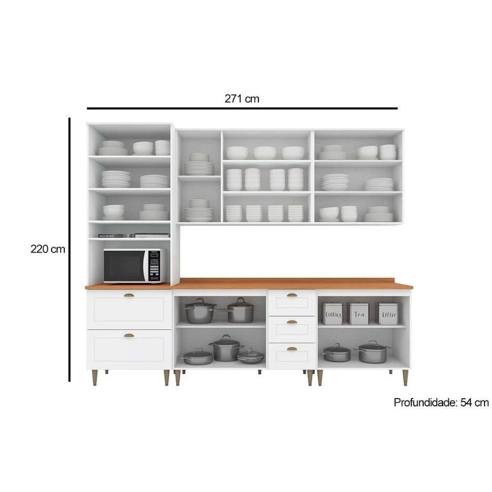 Cozinha Com Pés 7 Peças (2 Armários + 1 Paneleiro + 2 Balcões + 2 Complementos) C5p60 Branco