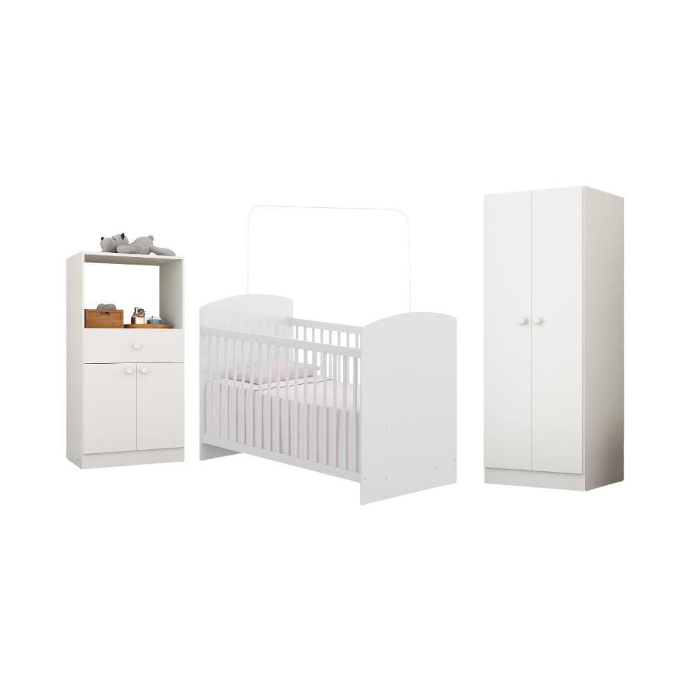 Quarto Infantil Completo com Berço Guarda-Roupa e Cômoda Multimóveis MP4358 Branca