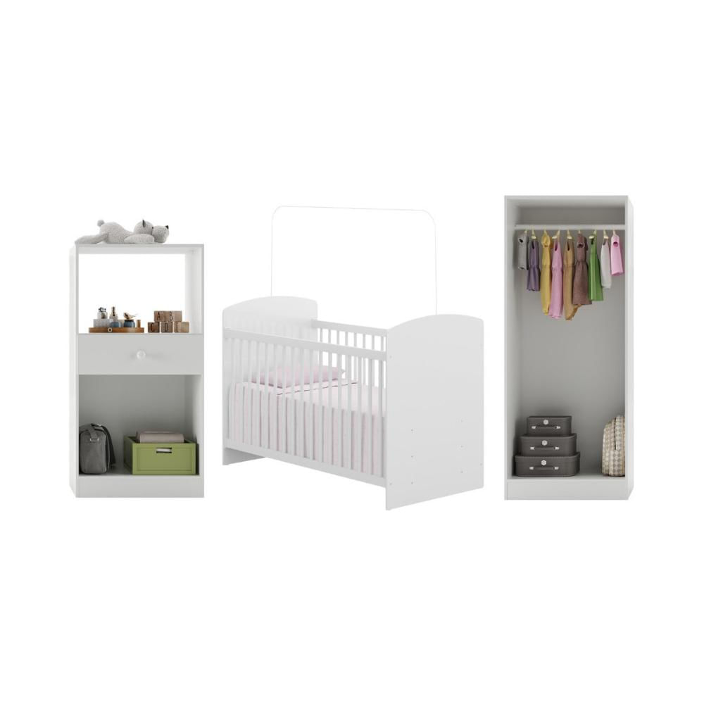 Quarto Infantil Completo com Berço Guarda-Roupa e Cômoda Multimóveis MP4358 Branca