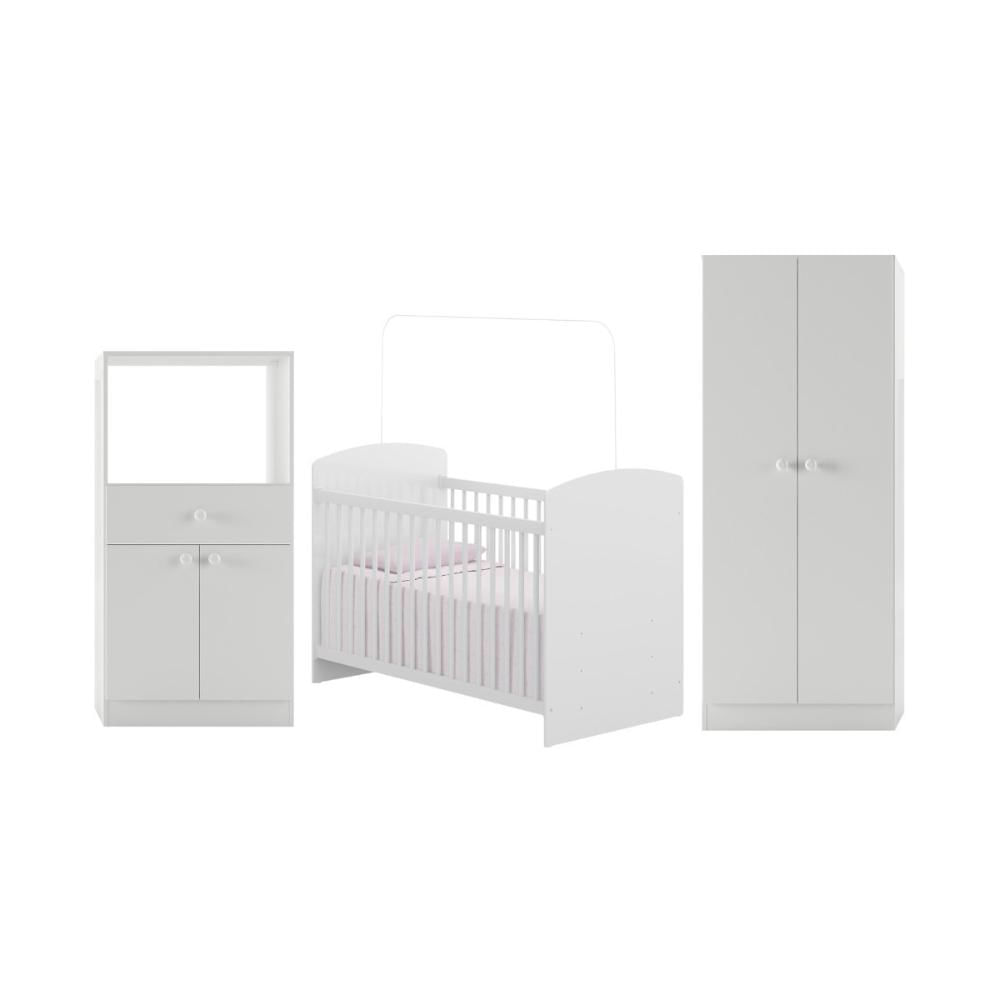 Quarto Infantil Completo com Berço Guarda-Roupa e Cômoda Multimóveis MP4358 Branca