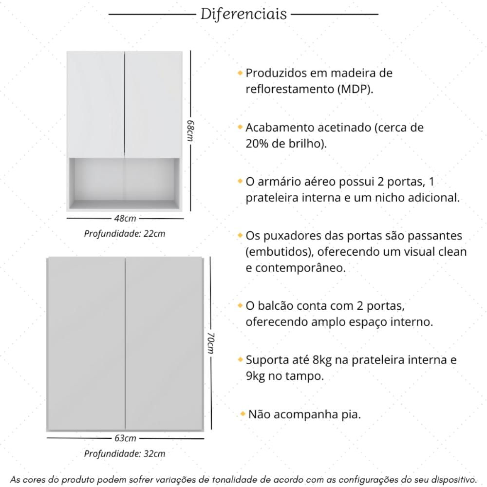 Conjunto de Gabinete Banheiro com Armário Aéreo 2 Portas Multimóveis MP5061 Branca