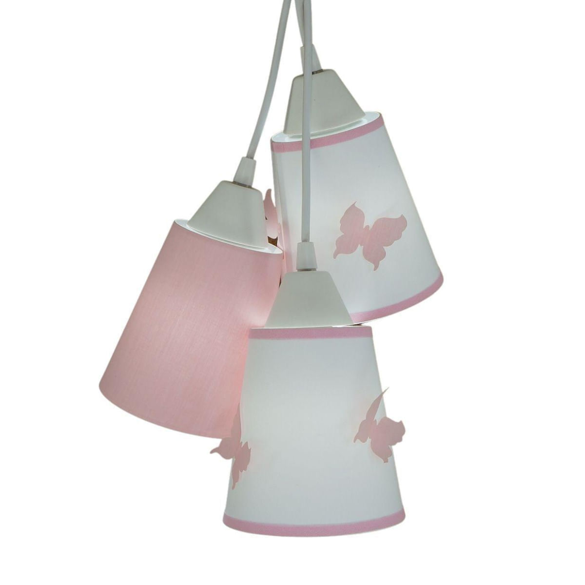 Lustre Pendente Luminária Teto Com Borboletas Rosa E Branco Bivolt