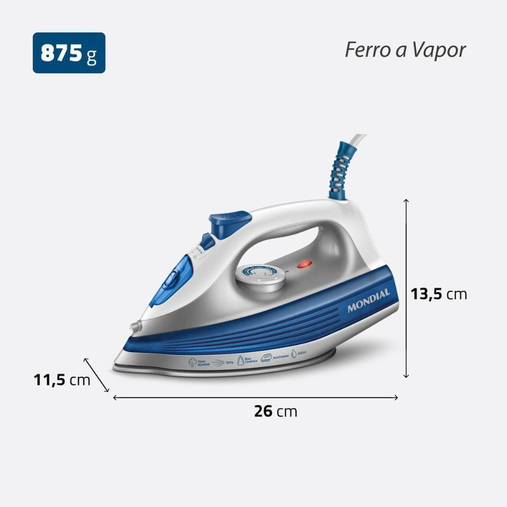 Ferro A Vapor Mondial Base Cerâmica Fvn-01-bl Branco-azul 127V