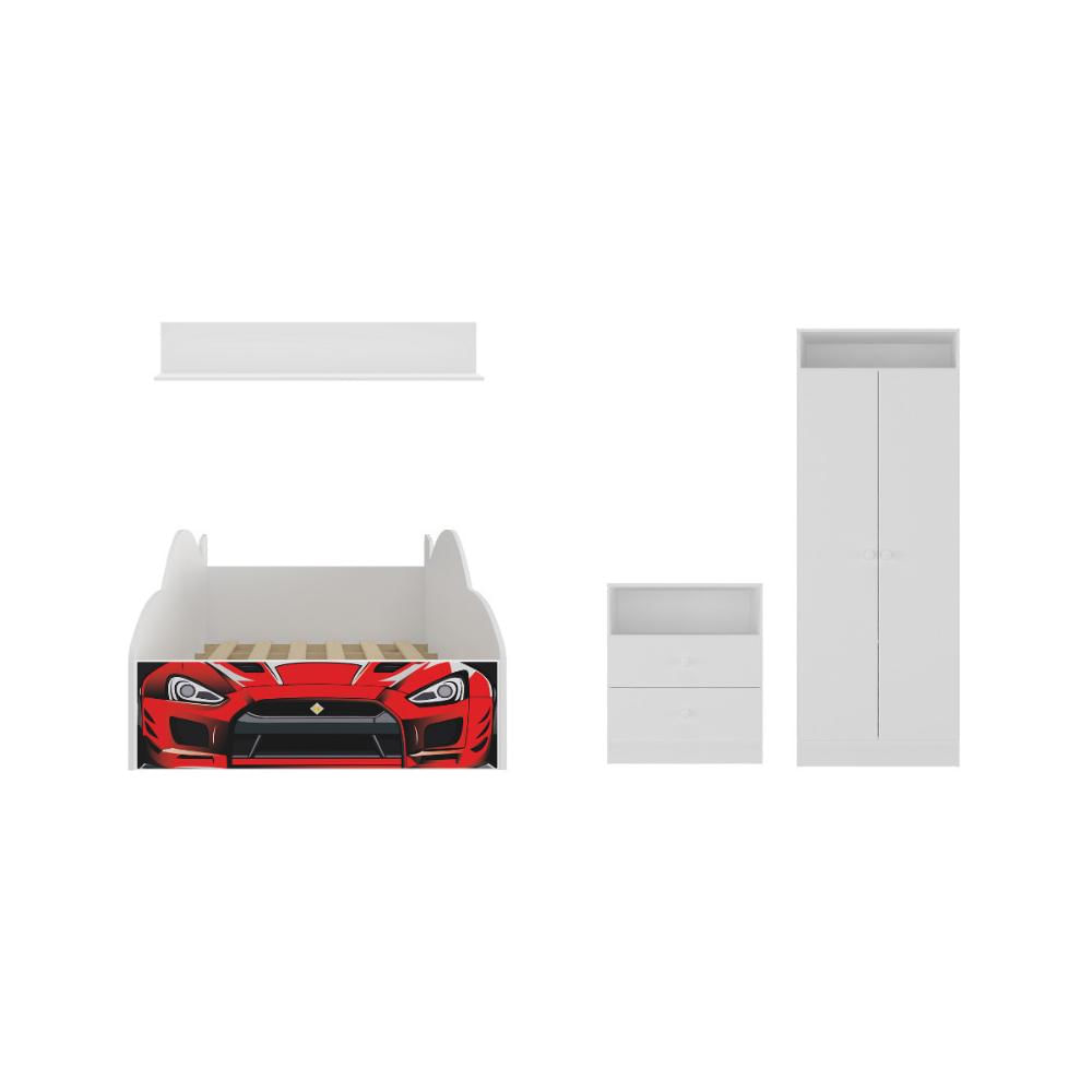 Quarto Infantil Completo com Cama Carro para Colchão 88x188cm Multimóveis MP4340 Vermelho