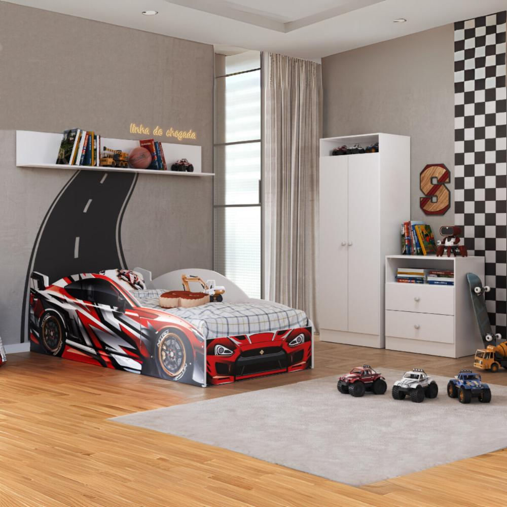 Quarto Infantil Completo com Cama Carro para Colchão 88x188cm Multimóveis MP4340