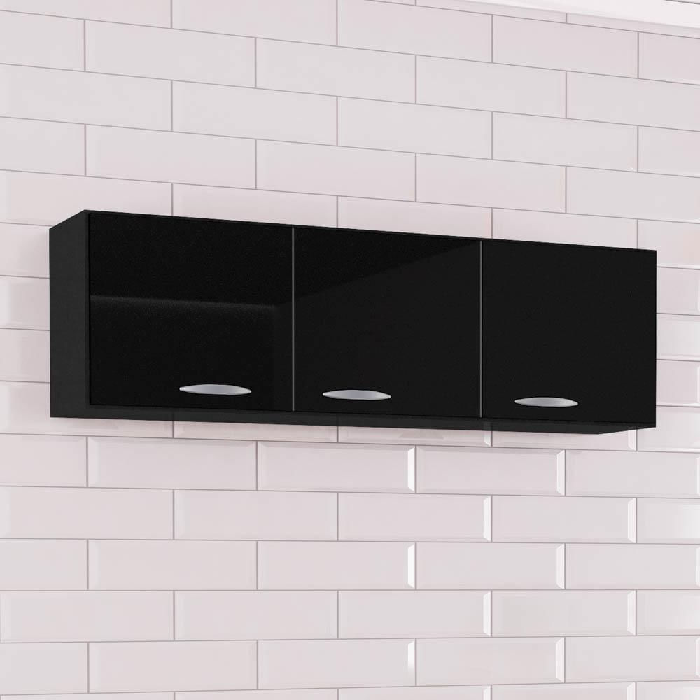 Armário Aéreo de Cozinha 120cm 3 Portas Classic P11 Preto - Mpozenato