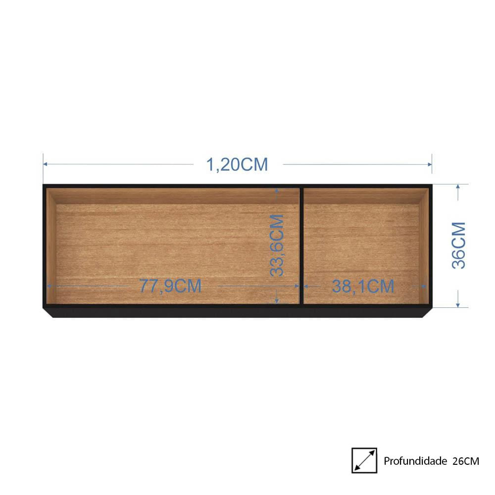 Armário Aéreo de Cozinha 120cm 3 Portas Classic P11 Preto - Mpozenato