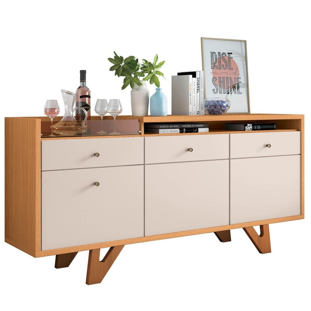 Balcão Aparador Buffet Ellora H01 Off White/Cinamomo - Mpozenato