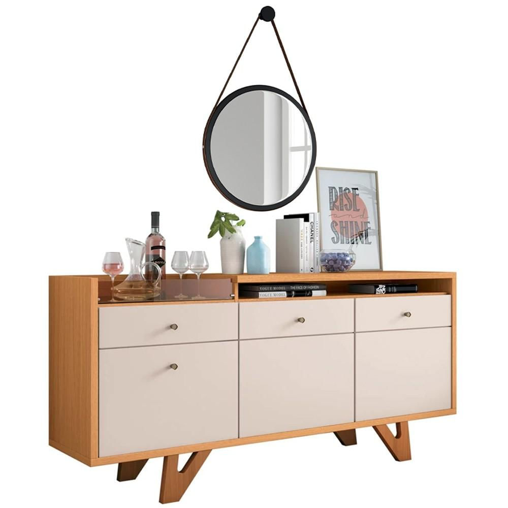 Balcão Buffet Ellora com Espelho Adnet 67cm H01 Off White/Cinamomo - Mpozenato