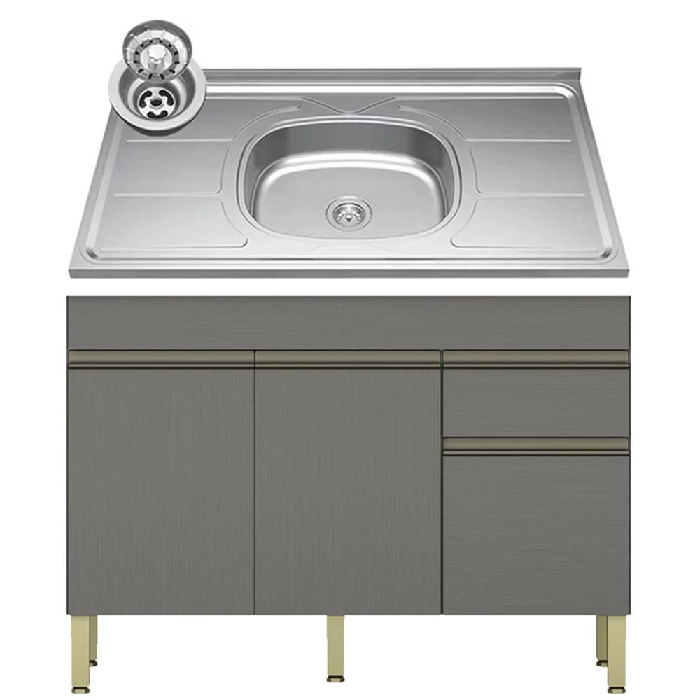 Balcão Gabinete 3 Portas com Pia 120cm Lina K02 Gris - Mpozenato