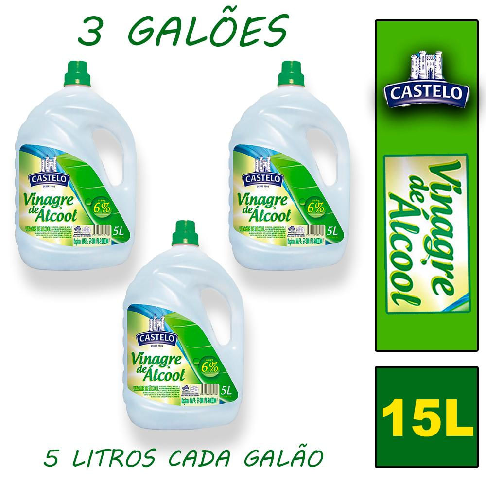 3 Vinagre de Álcool Castelo de Limpeza e Bactericida 6% Acidez 5L Aromatizado Maçã Verde