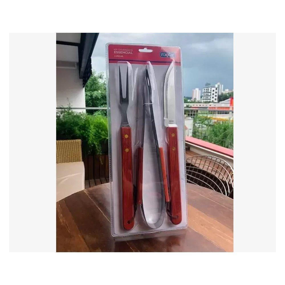 Kit Churrasco Inox 3 Pcs Essencial Ud 3701 - Fixxar