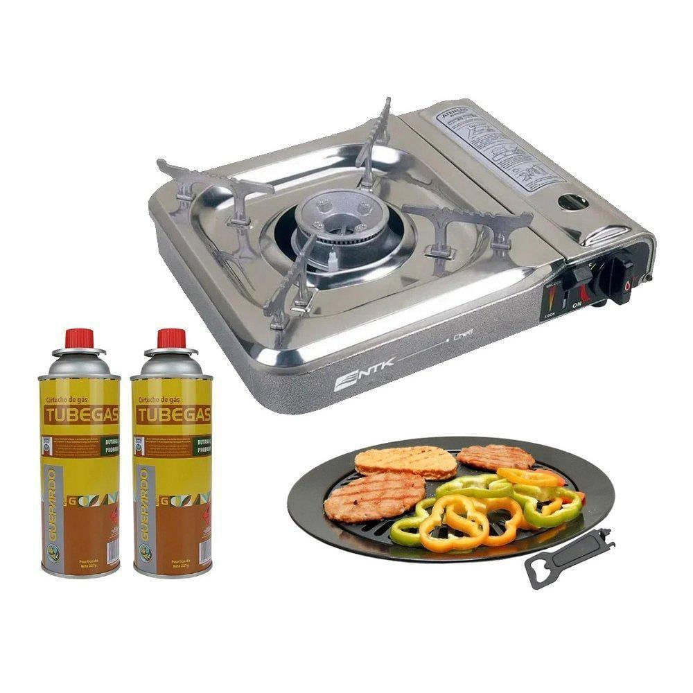 Fogareiro Cheff Com Base Inox Refil Grill Plate