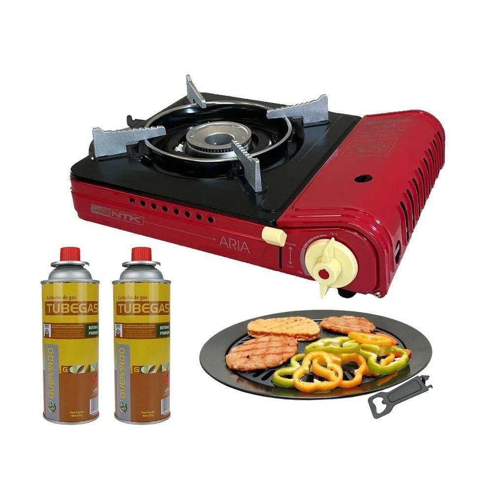 Fogareiro Aria Camping Ignição Eletrônica+ Refil Grill Plate