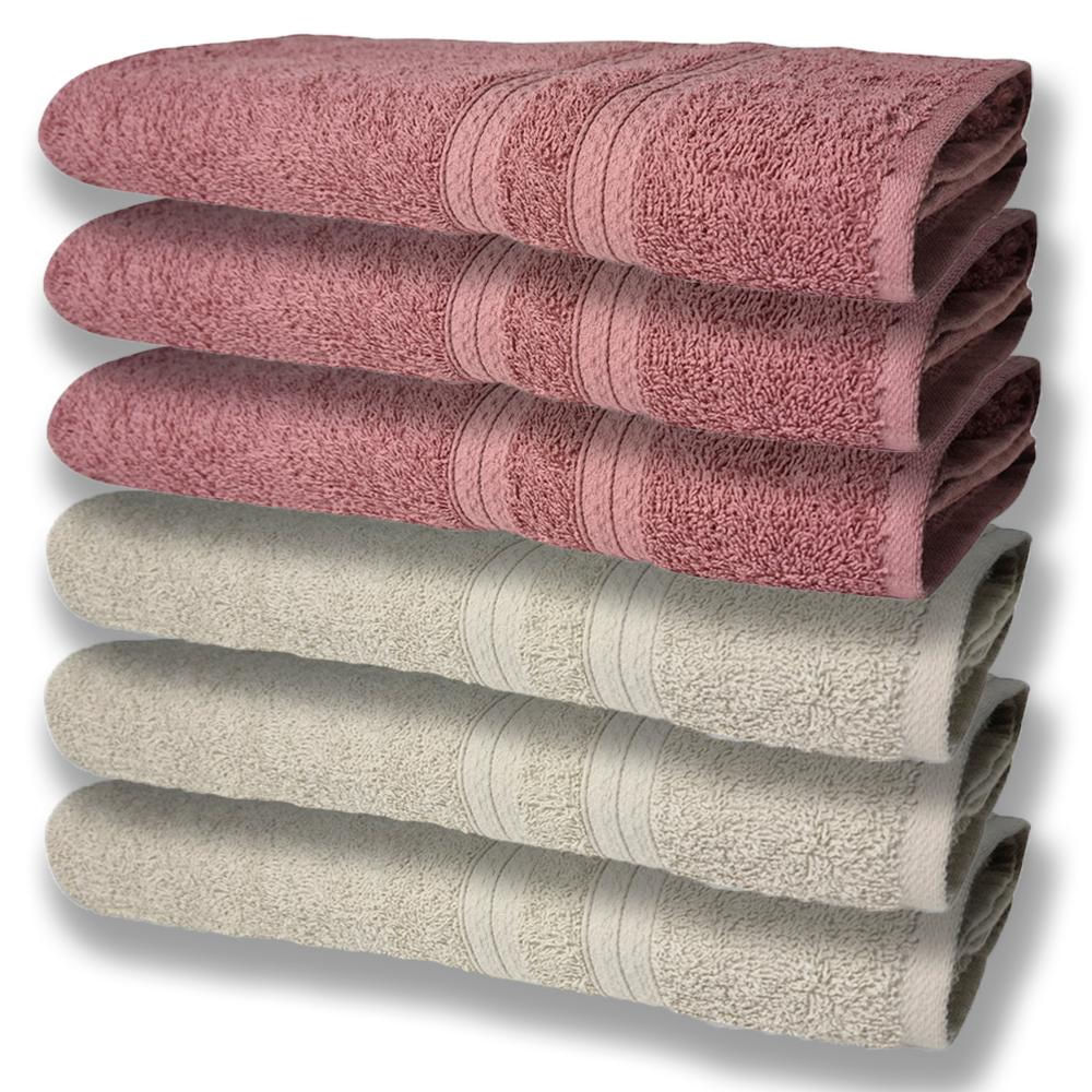 6 Toalhas Grande Super Felpudas e Grossa Algodão 80x150 Bege+Rosê
