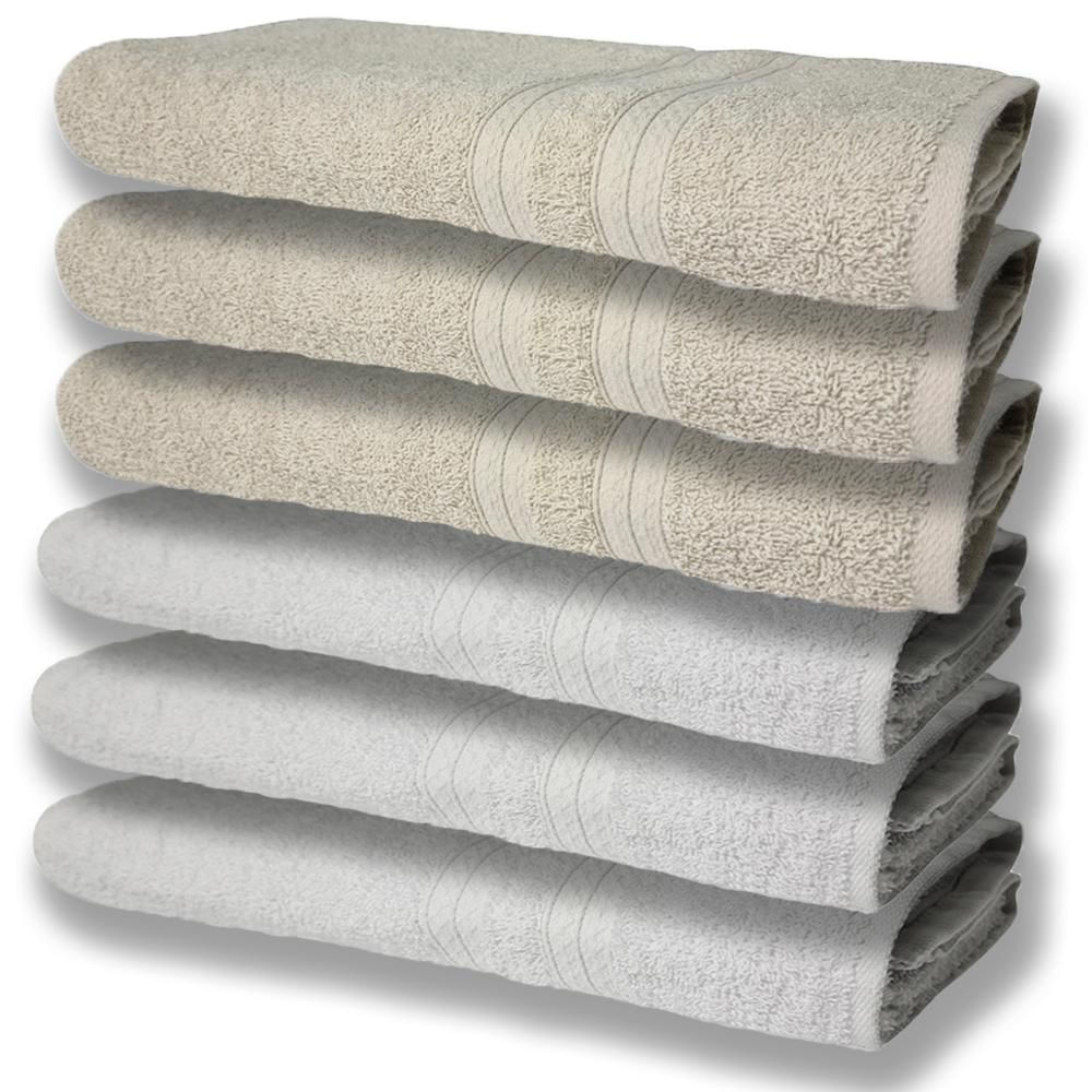 6 Toalhas Grande Super Felpudas e Grossa Algodão 80x150 Branco+Bege