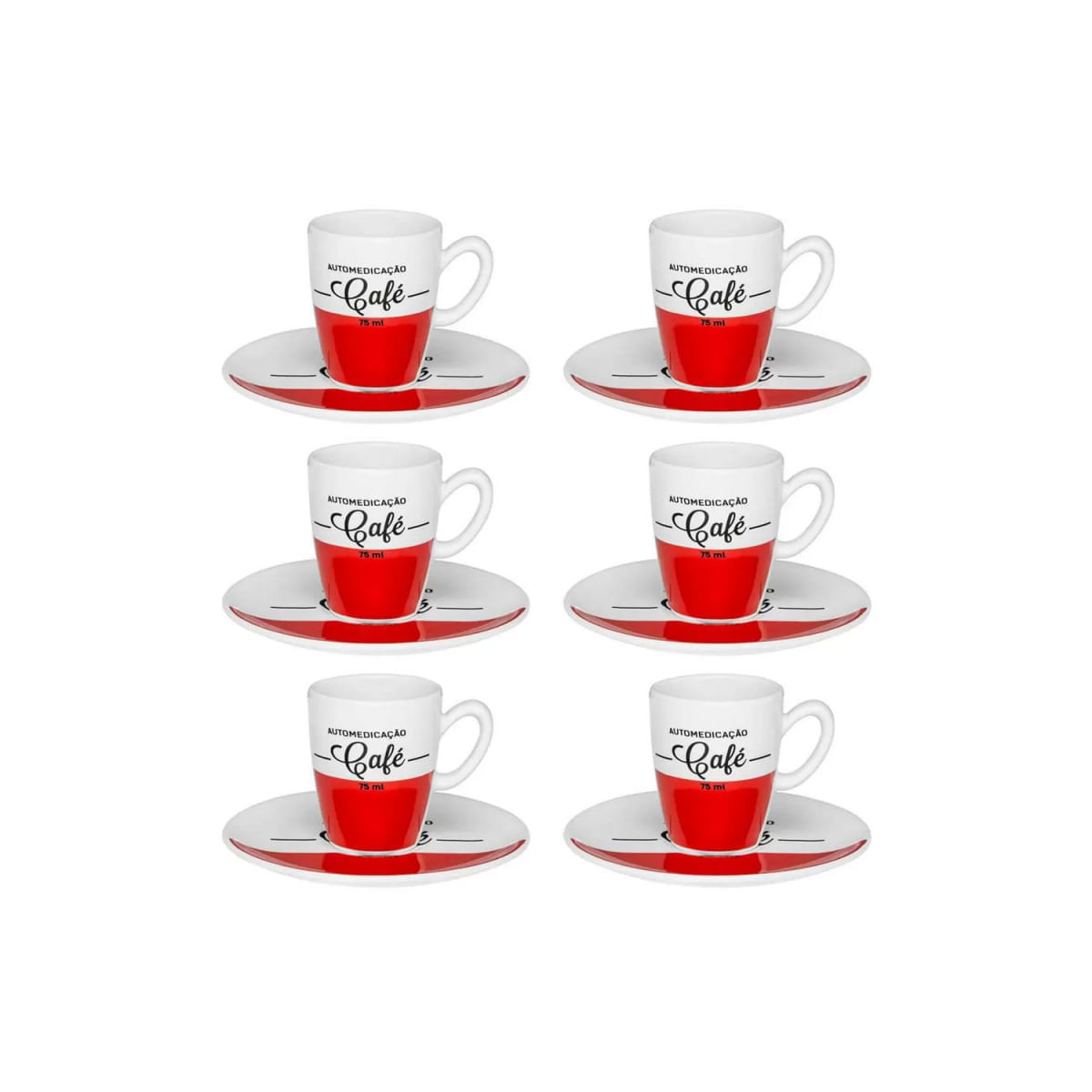 Conjunto de Café Expresso Cafeína 75ml 12pçs - Oxford Vermelho