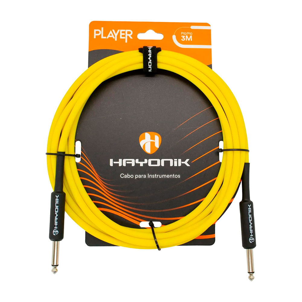 Cabo P/ Instrumentos Hayonik Player P10 x P10 Amarelo 3 Metros - CB0542